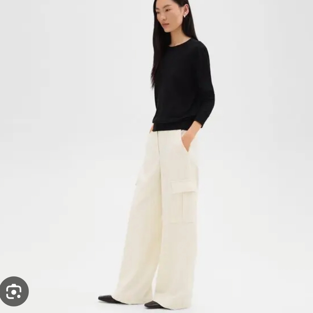 NWT Theory Cream Admiral Crepe Wide Leg Cargo Pants Slouchy Trouser Size 0